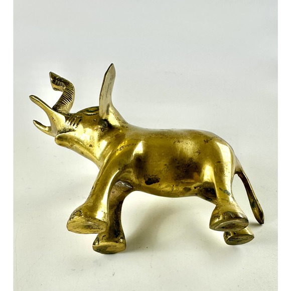 Vintage Solid Brass Elephant Statues Figurines Adult And Baby Trunk Up Good Luck - Picture 11 of 15